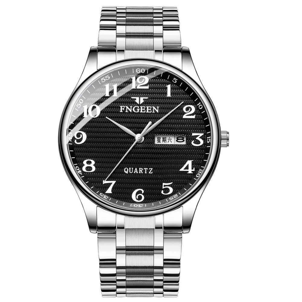 Đồng hồ nam FNGEEN F9 mặt số tròn có lịch thứ lịch ngày dây thép không gỉ