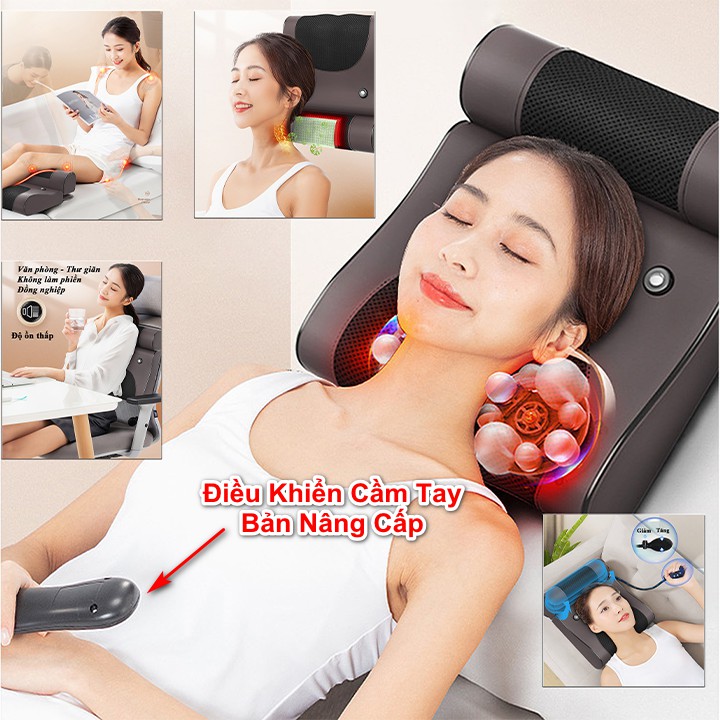 [Hàng Chính Hãng] Gối tựa lưng massage hồng ngoại 16 bi thế hệ mới phiên bản cao cấp