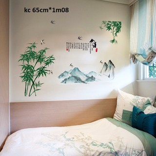 decal dán tường cây và núi