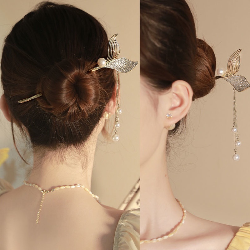 Trâm cài tóc đuôi cá cực xinh đính đá đính ngọc phong cách Hàn Quốc  - Selenshop