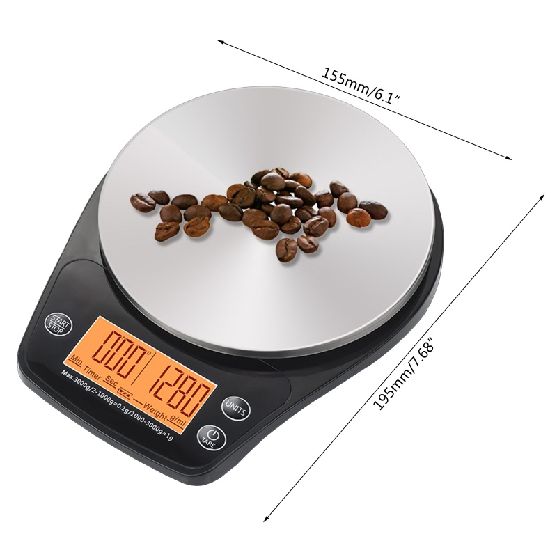 Cân Điện Tử Pha Cà Phê Màn Hình LCD 3kg / 0.1g Độ Chính Xác Cao g / ml / oz