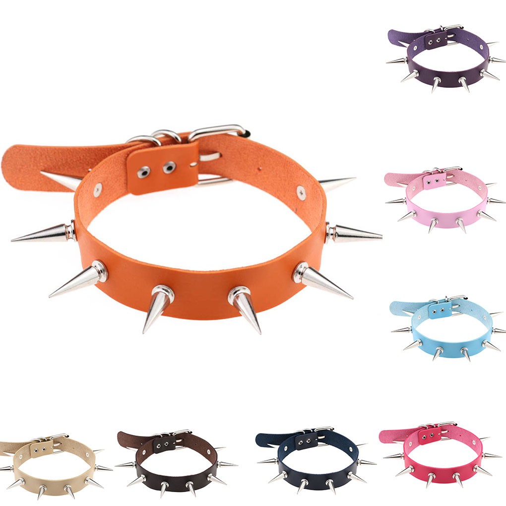 Vòng cổ choker da PU mặt tròn cho nam và nữ