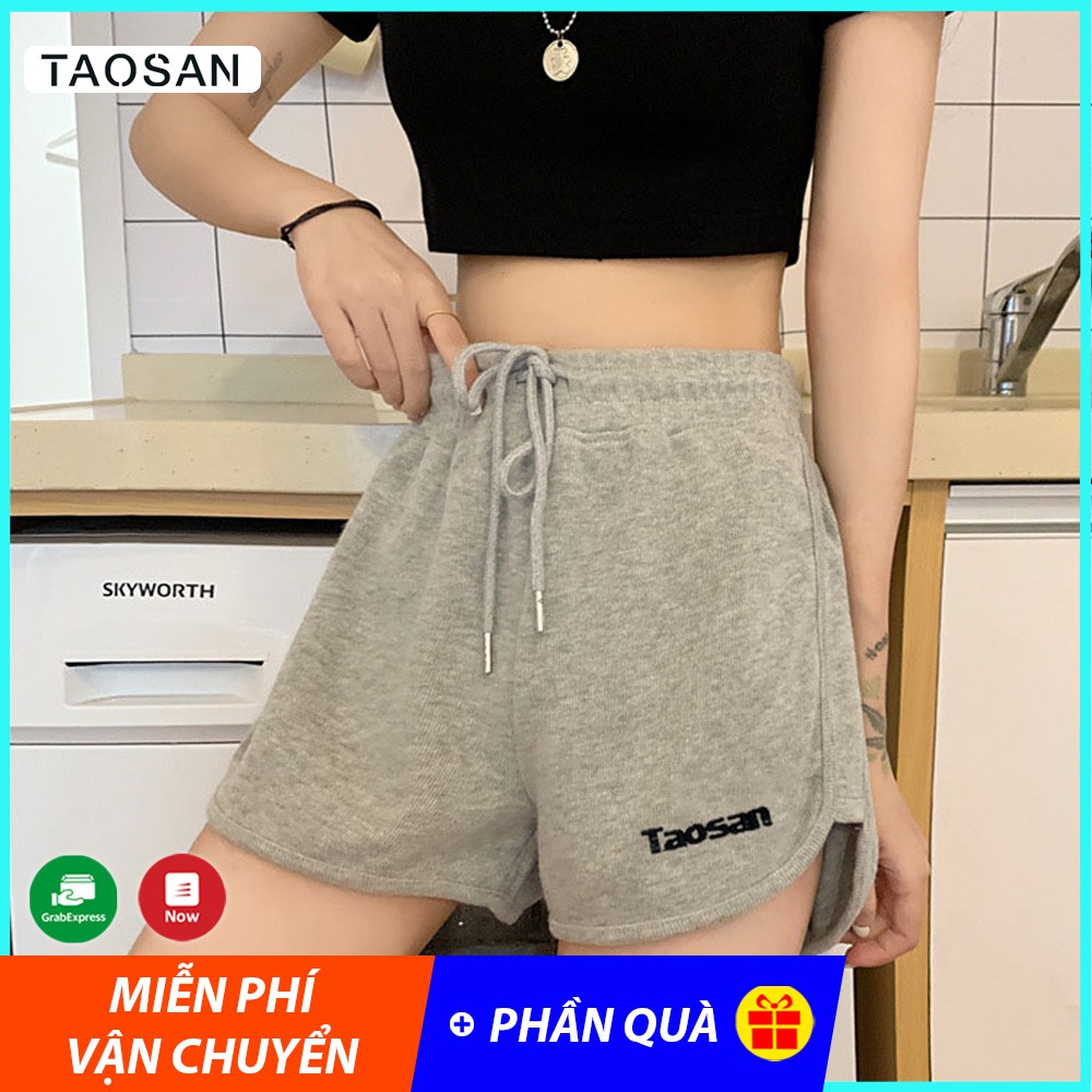 Quần đùi nữ mặc nhà, chất cotton basic cạp chun cao ống rộng Taosan