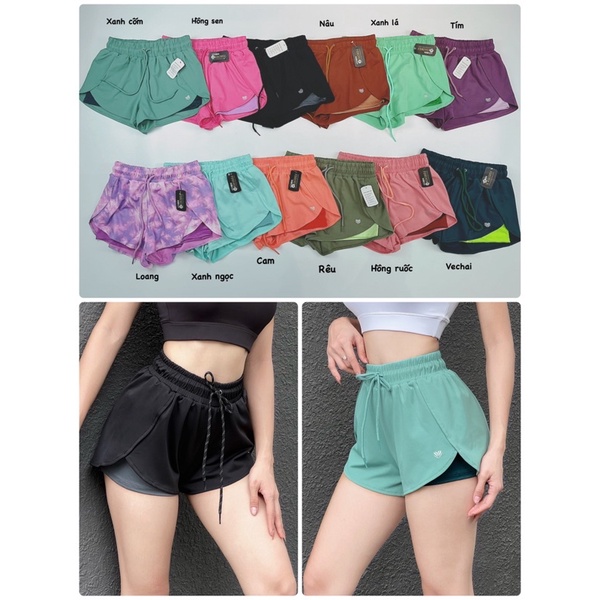 Quần Đùi Thể Thao Nữ 2 Lớp Thun Polly Co Giãn 4 Chiều, Lớp Lót Trong Có Túi Nhỏ
