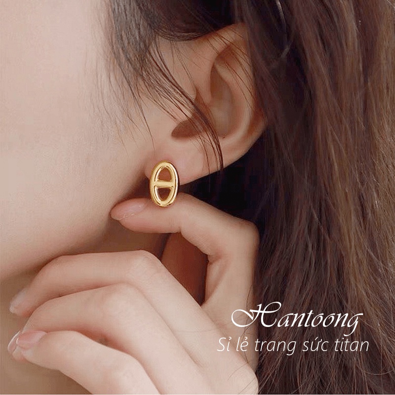 Bông tai bằng titan không gỉ mạ vàng 18k thiết kế hình học đơn giản thanh lịch dành cho nữ