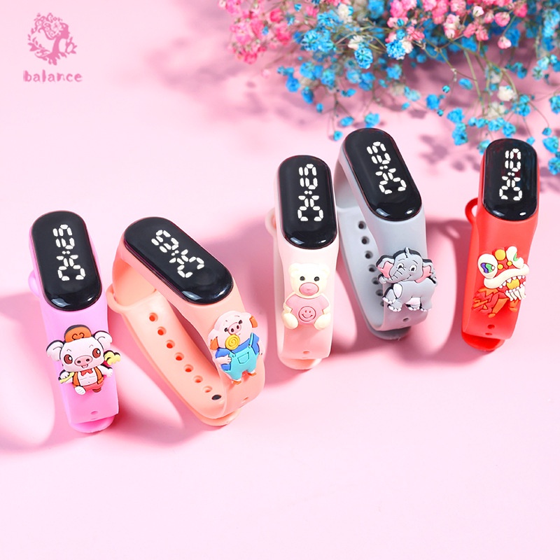 Đồng hồ led điện tử màn hình cảm ứng búp bê hoạt hình chống nước cho trẻ em