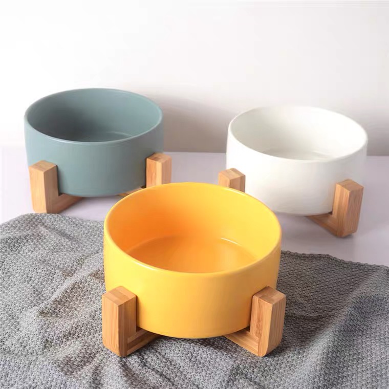 Bát ăn chống trượt đế gỗ cho chó mèo bằng gốm sứ cao cấp Heaven Pet