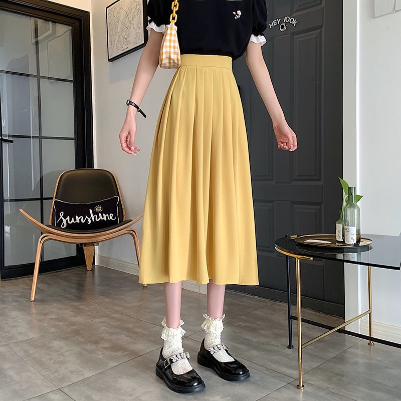 IELGY Chân váy IELGY dáng dài lưng cao phong cách Pháp cổ điển cho nữ