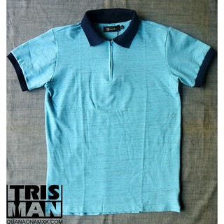 Áo thun cổ bẻ xanh dương nhạt cá sấu