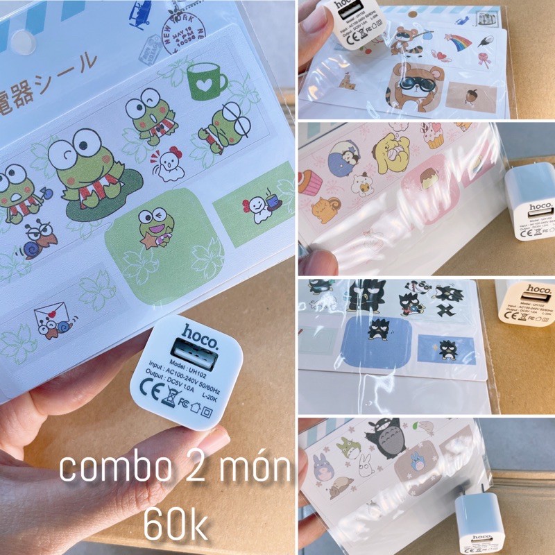 Combo 2 món dán sạc +củ sạc hoco 5V