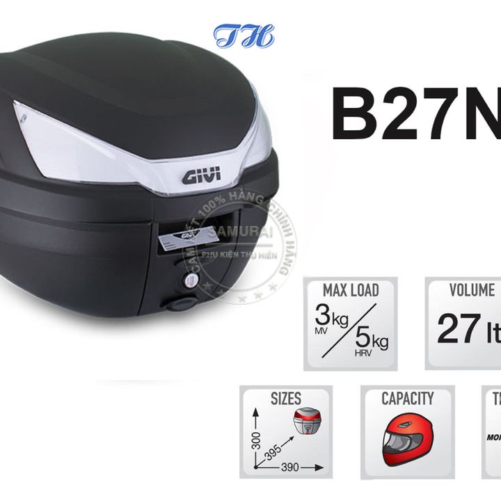 Thùng sau givi B27NT / B27N 27 lít tặng kèm đế hàng chính hãng cao cấp - bảo hành 2 năm