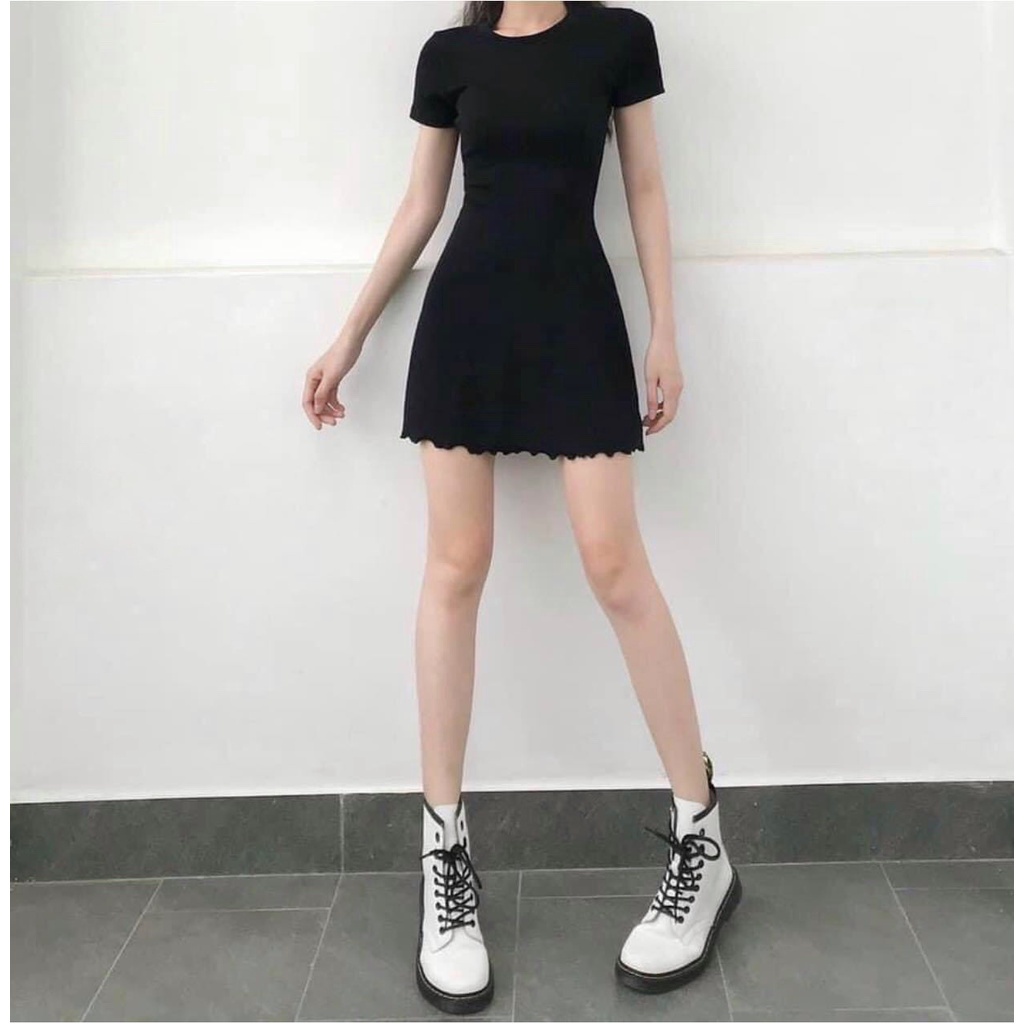 SUV006 Váy thun body nữ không cổ trẻ trung Ulzzang Đầm phông đen dáng ôm sexy quyến rũ Hàn Quốc đi chơi đẹp xinh