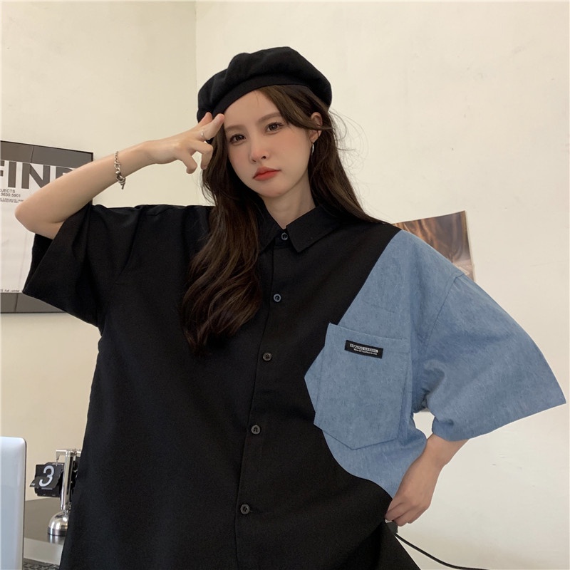 「 WELOVE1 」Áo sơ mi tay ngắn dáng rộng tùy chọn màu sắc phong cách retro Mỹ thời trang dành cho nữ