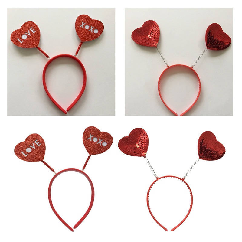 Flgo Băng Đô Cài Tóc Đính Kim Sa Hình Trái Tim Đỏ Cho Lễ Tình Nhân