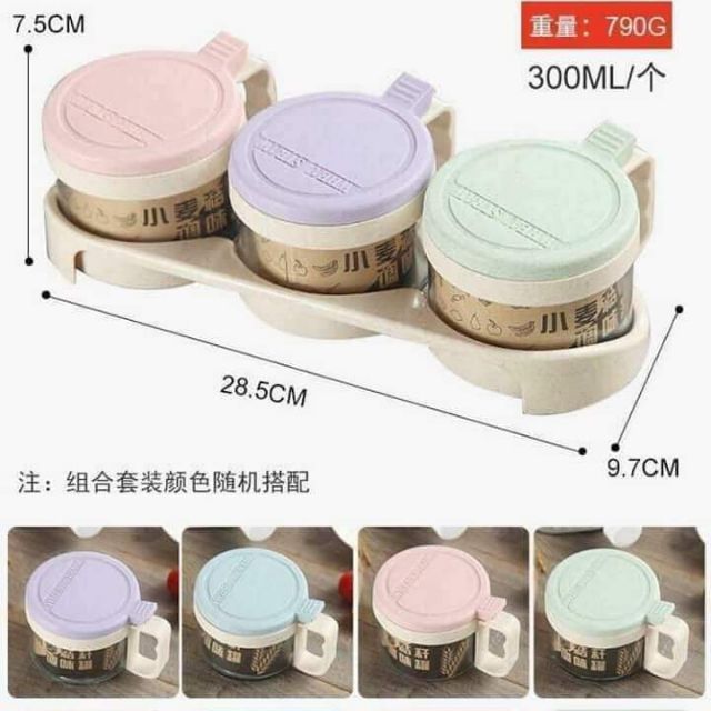 Bộ 3 hủ đựng gia vị lúa mạch