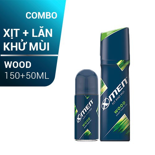 Combo Xịt khử mùi X-men Wood 150ml và Lăn khử mùi Xmen Wood 50ml