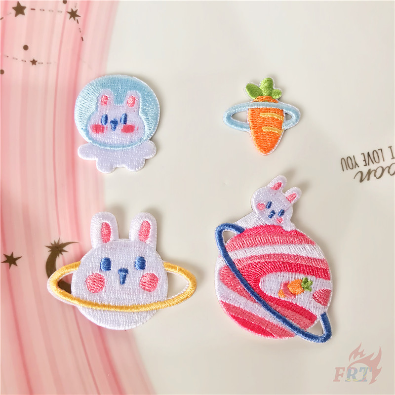 Miếng vá ủi thêu hình chú thỏ và hành tinh dễ thương thích hợp may quần áo