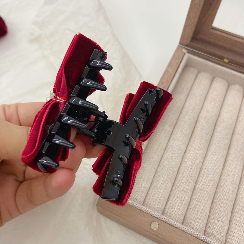 Kẹp Tóc Hình Nơ Đính Ngọc Trai Phong Cách Retro Nhật Hàn Mới