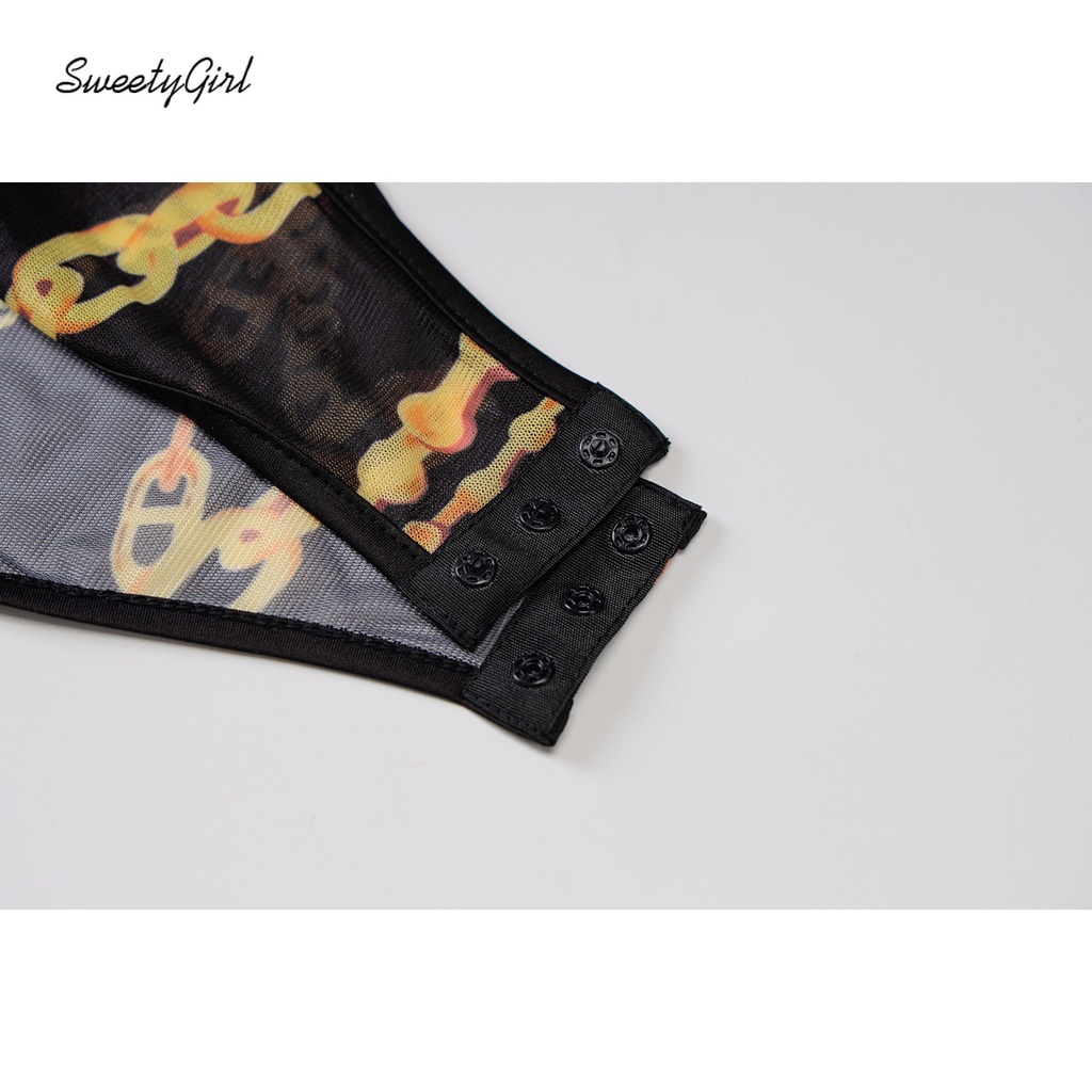 Bộ Áo Liền Quần Trong Suốt Phối Dây Xích Có Thể Điều Chỉnh Thời Trang Cho Nữ