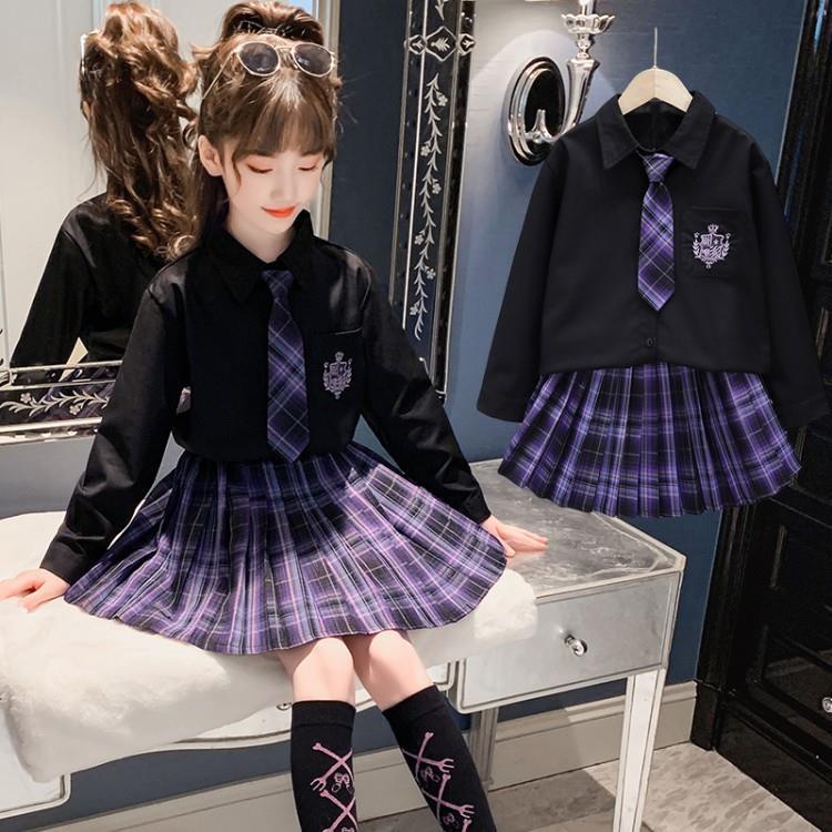Bộ Đồng Phục Học Sinh Phong Cách Nhật Bản + Chân Váy Đồng Phục Thời Trang Mùa Xuân Cho Bé Gái 10-9 Tuổi