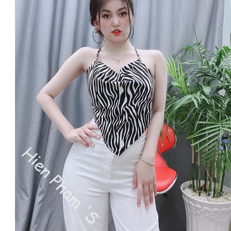 [FREE SHIP] ✔️hienphamstore✔️ Set áo yếm hở lưng cột dây, đan dây hoạ tiết sọc ngựa vằn quần dài - S3031 | BigBuy360 - bigbuy360.vn