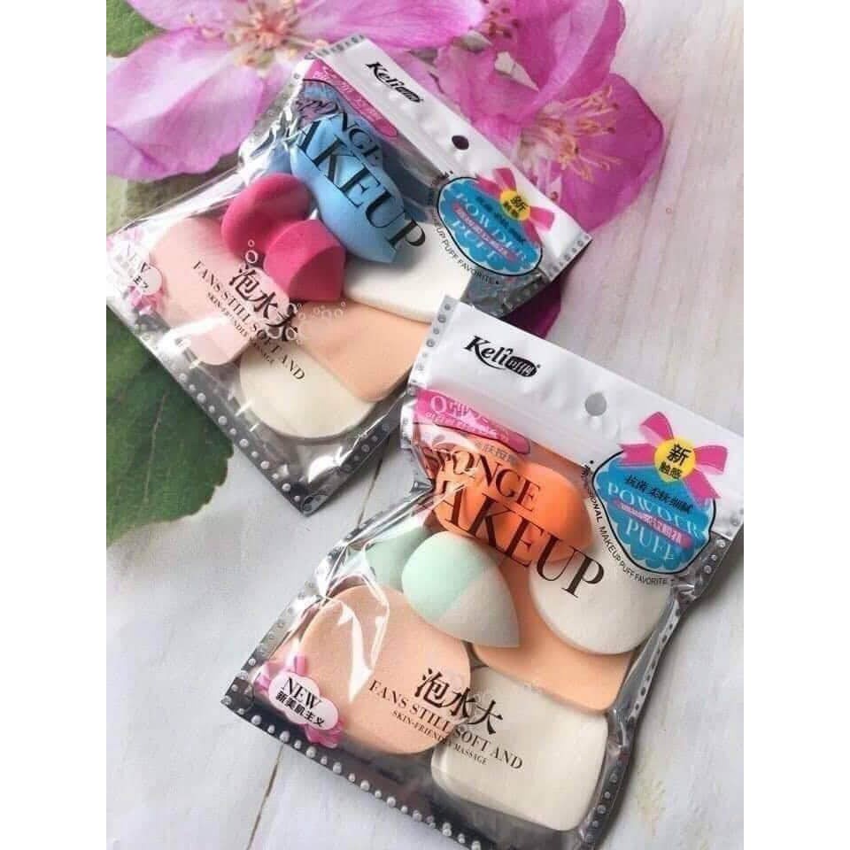 COMBO 6 MIẾNG BÔNG MÚT TRANG ĐIỂM KELI SPONGE MAKEUP TÁN KEM, PHẤN PHỦ CHẤT LIỆU TỰ NHIÊN MỀM MỊN, ĐÀN HỒI TỐT