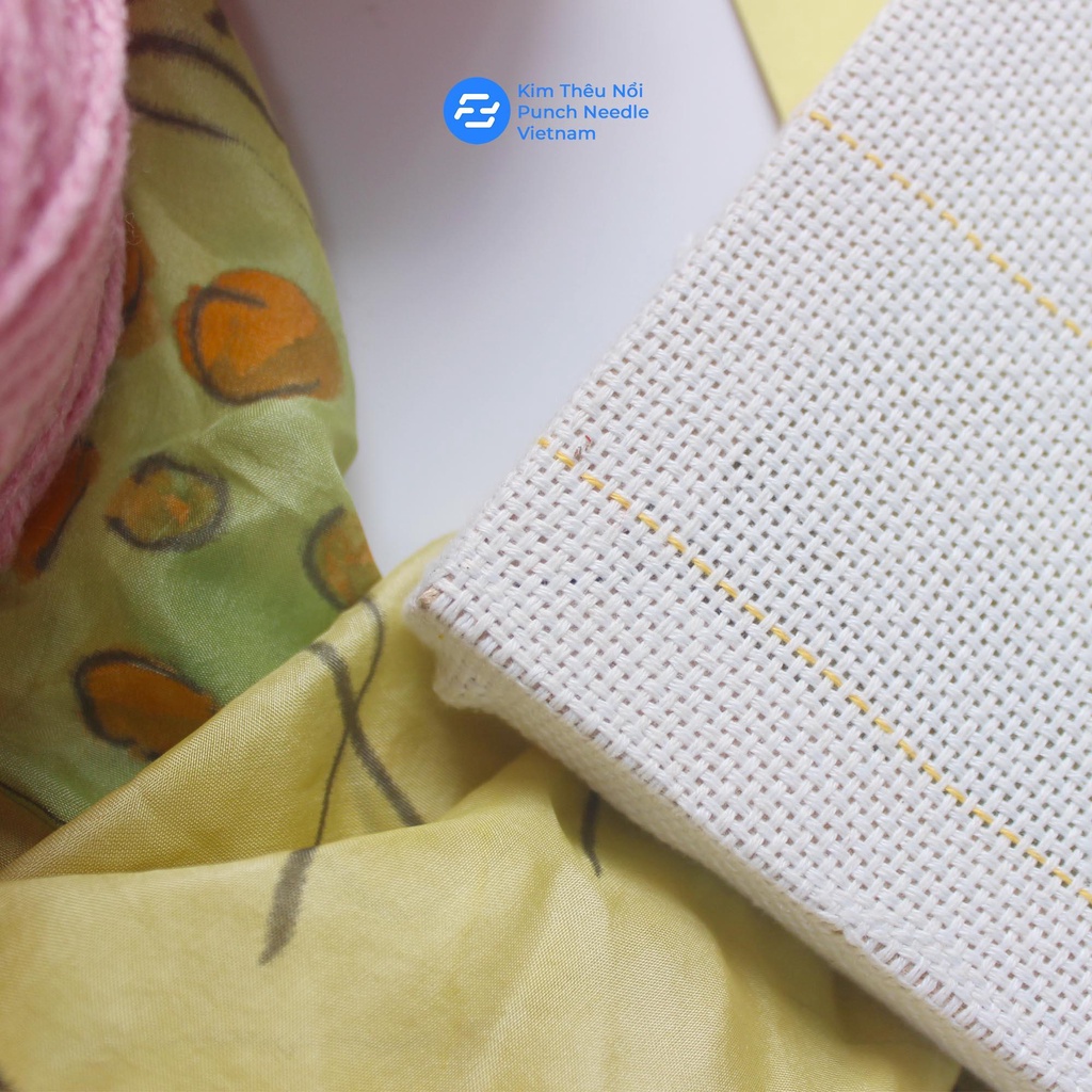 Khung gỗ căng sẵn vải thêu nổi punch needle nhiều kích thước phù hợp với kim thêu len nổi 5mm
