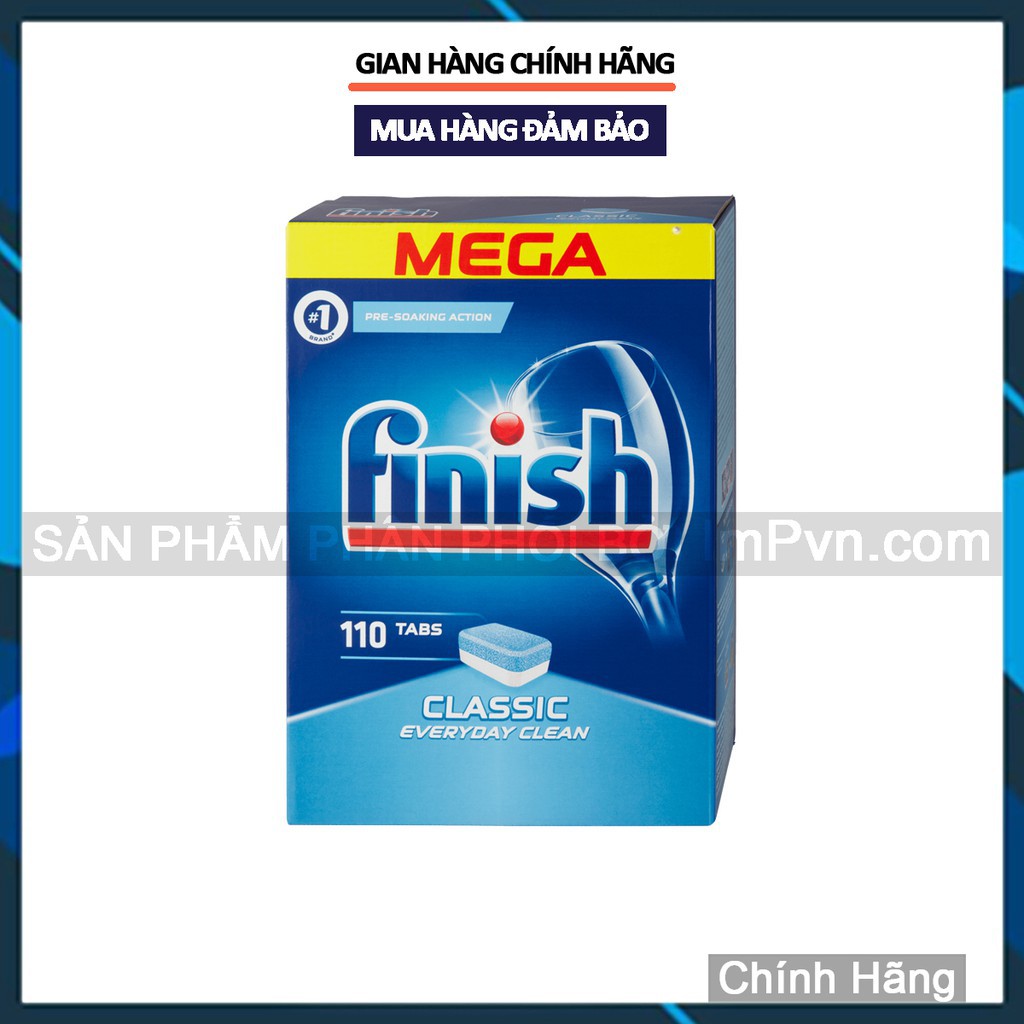 Combo viên rửa bát Finish Hộp Classic 110 viên , Muối 1.2kg, Nước làm bóng 1150ml (Bộ)