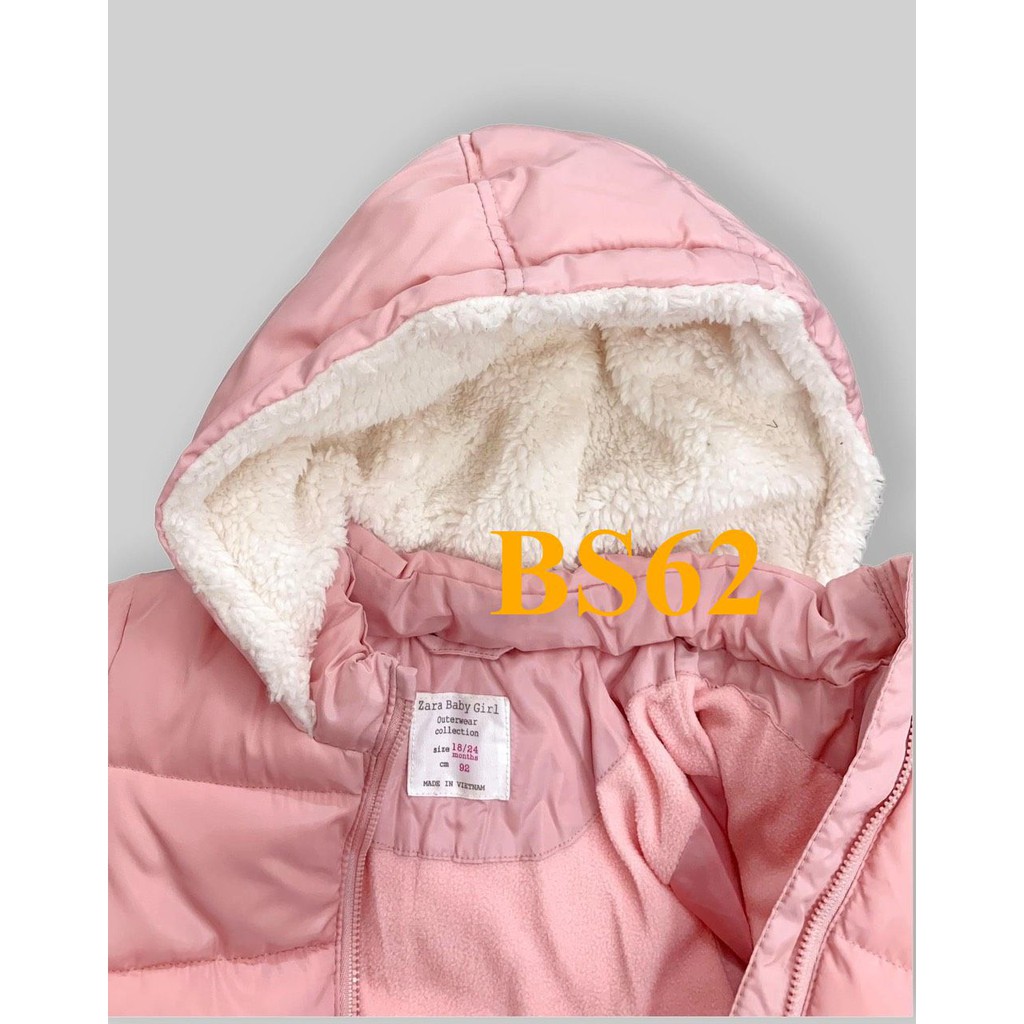 Mã BS62: Áo Khoác Phao siêu Nhẹ Mũ Lót LÔNG CỪU bé gái. VN xuất xịn