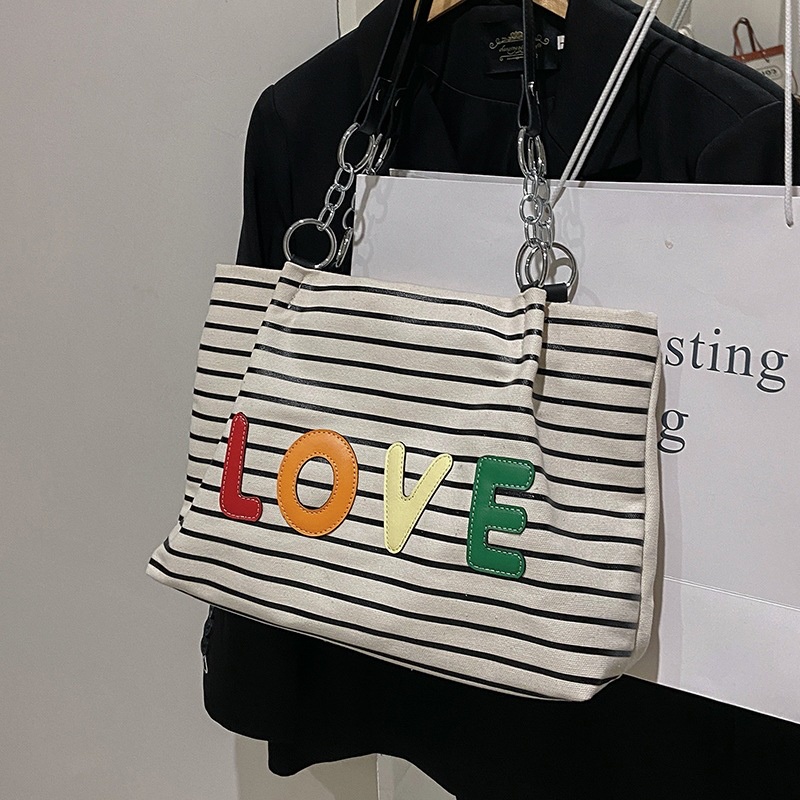IELGY Túi Đeo Vai Bằng Vải canvas Cỡ Lớn In Chữ Thời Trang Cho Nữ