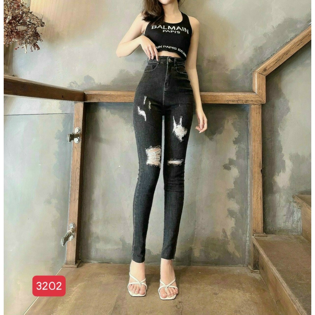 Quần jeans nữ rách , quần jeans nữ lưng cao ôm dáng , quần cạp cao T-Fashion Shop