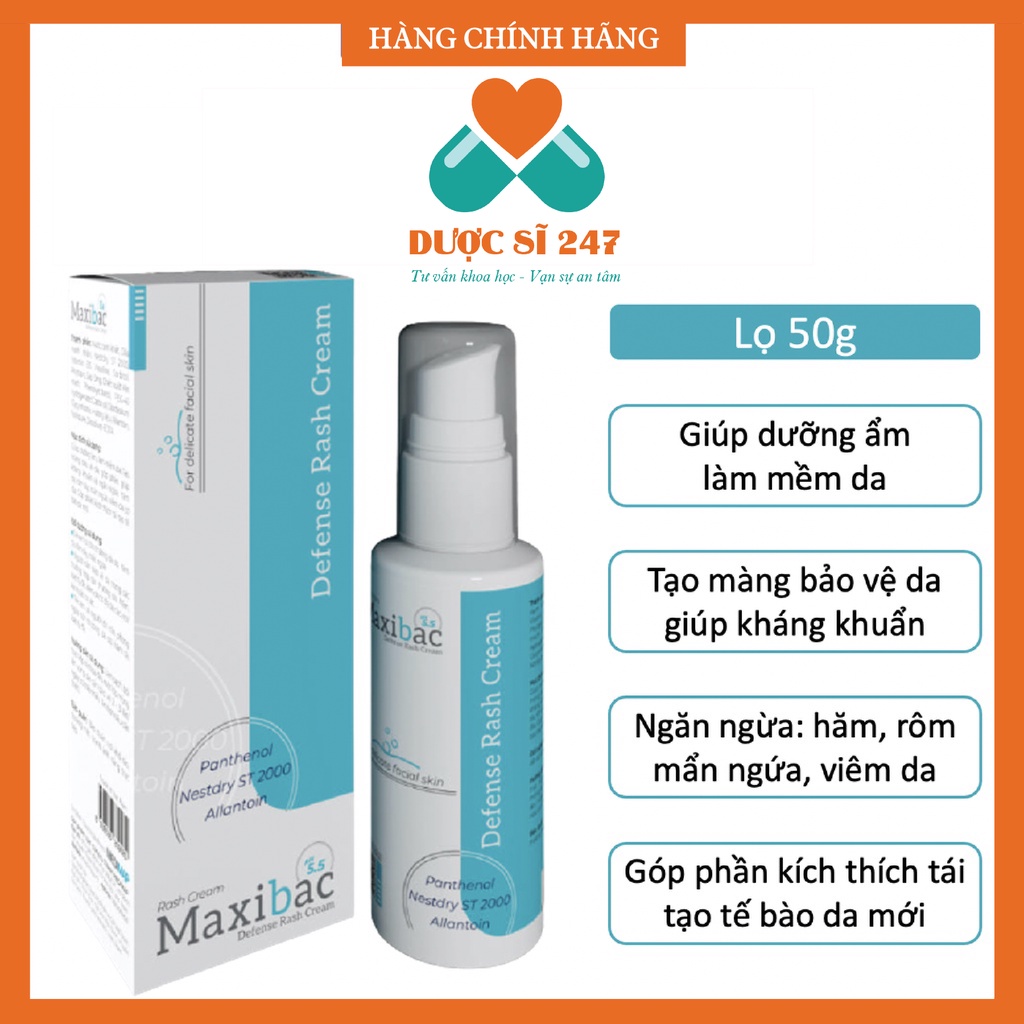 KEM HĂM Maxibac PH5.5 Tốt Nhất Cho Trẻ Sơ Sinh Chống Thấm Nước Ngược, Bảo Vệ Vượt Trội, Khô Thoáng 50g
