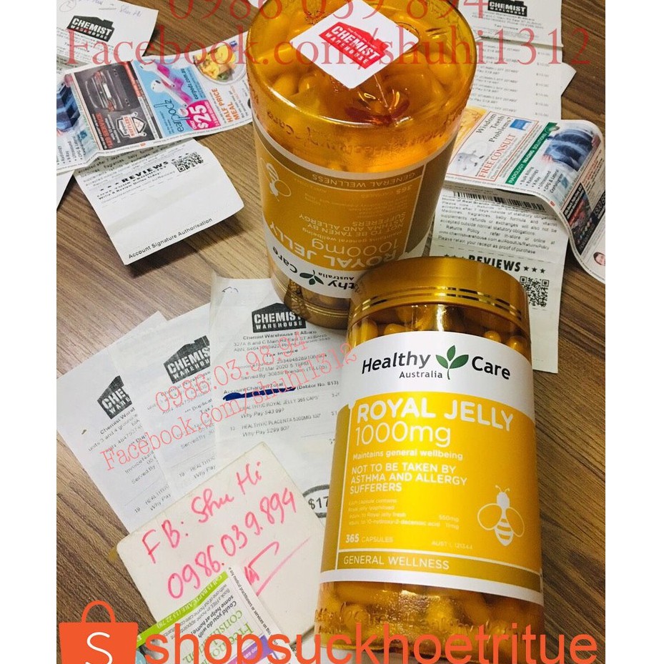 (Mẫu mới) Sữa ong chúa Healthy Care Royal Jelly 1000mg lọ 365v - Hàng Úc đi air, đủ tem bill Chemist | Thế Giới Skin Care