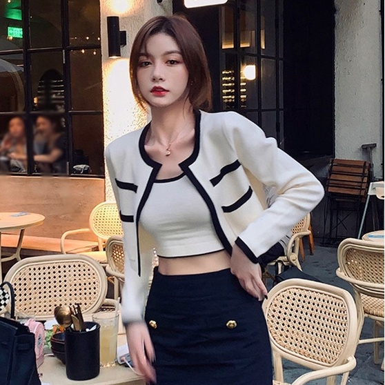 NUZIRO  Bộ áo khoác cardigan  dệt kim và áo dây phong cách Hàn Quốc cho nữ
