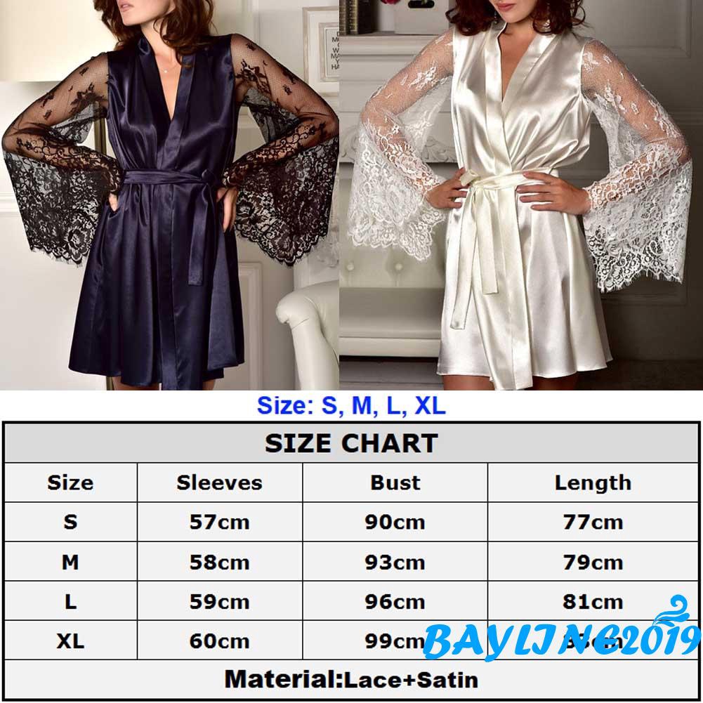 Đầm ngủ tay dài cổ chữ V phối ren quyến rũ cho nữ