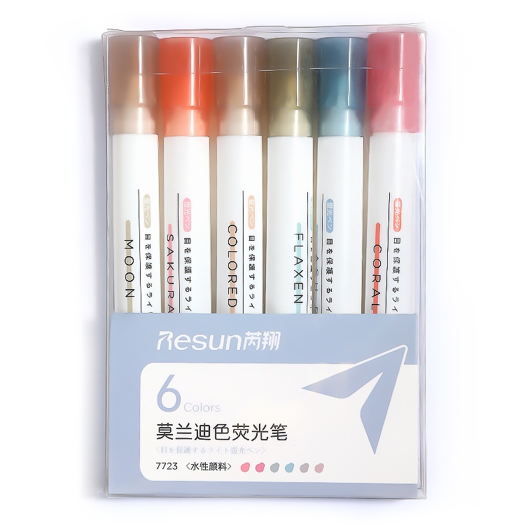 Peach 6Pcs Color fluorescent notebook pen set Student stationery and office supplies