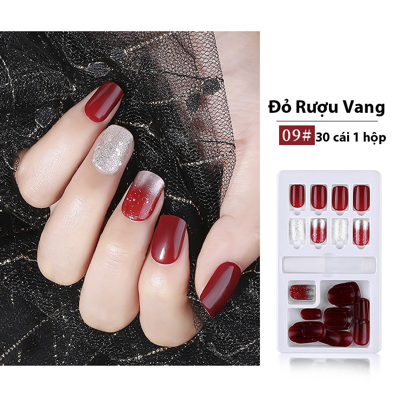 Hộp 30 Móng giả , nail giả, Kèm keo khô và keo nước, Cây dũa (30-09)