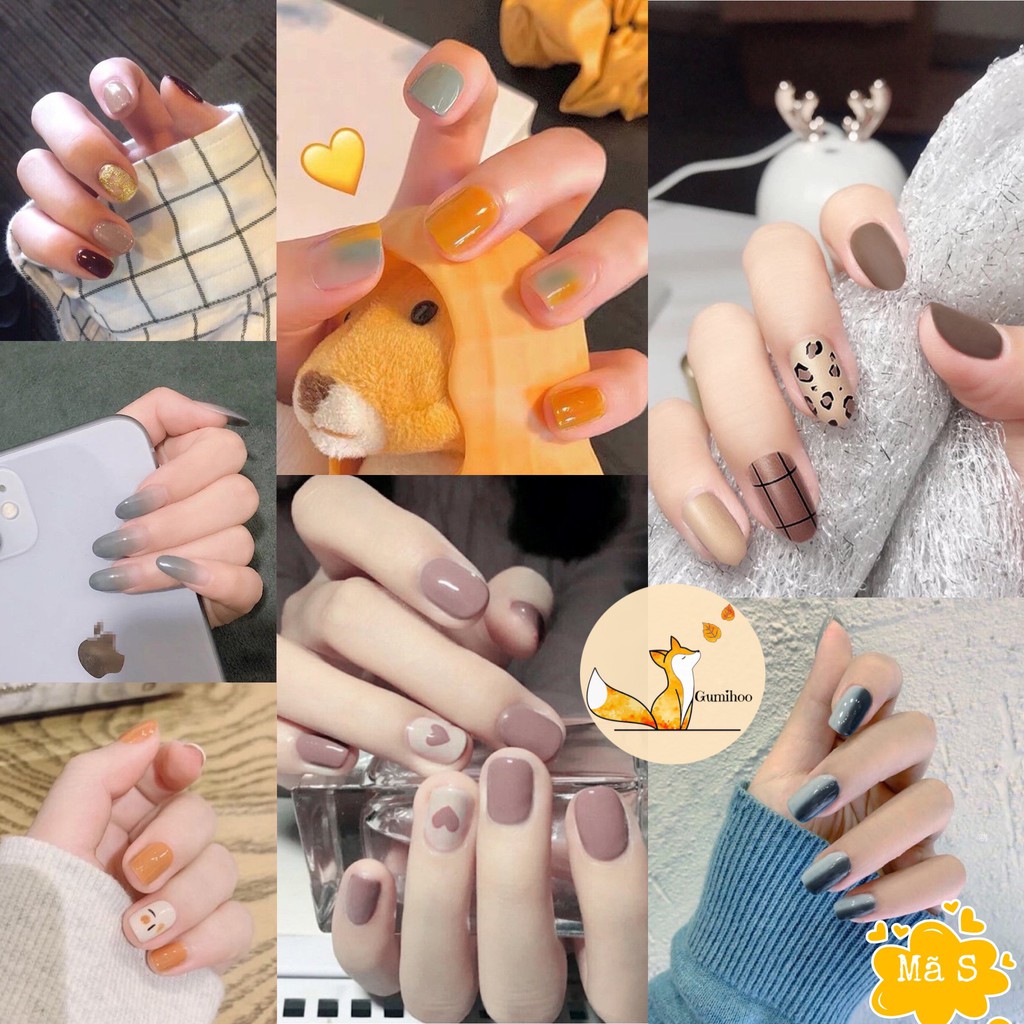 (TẶNG KEO DÁN) Bộ 24 Móng Giả Nail Giả Nail Box Kèm Keo Họa Tiết Dễ Thương