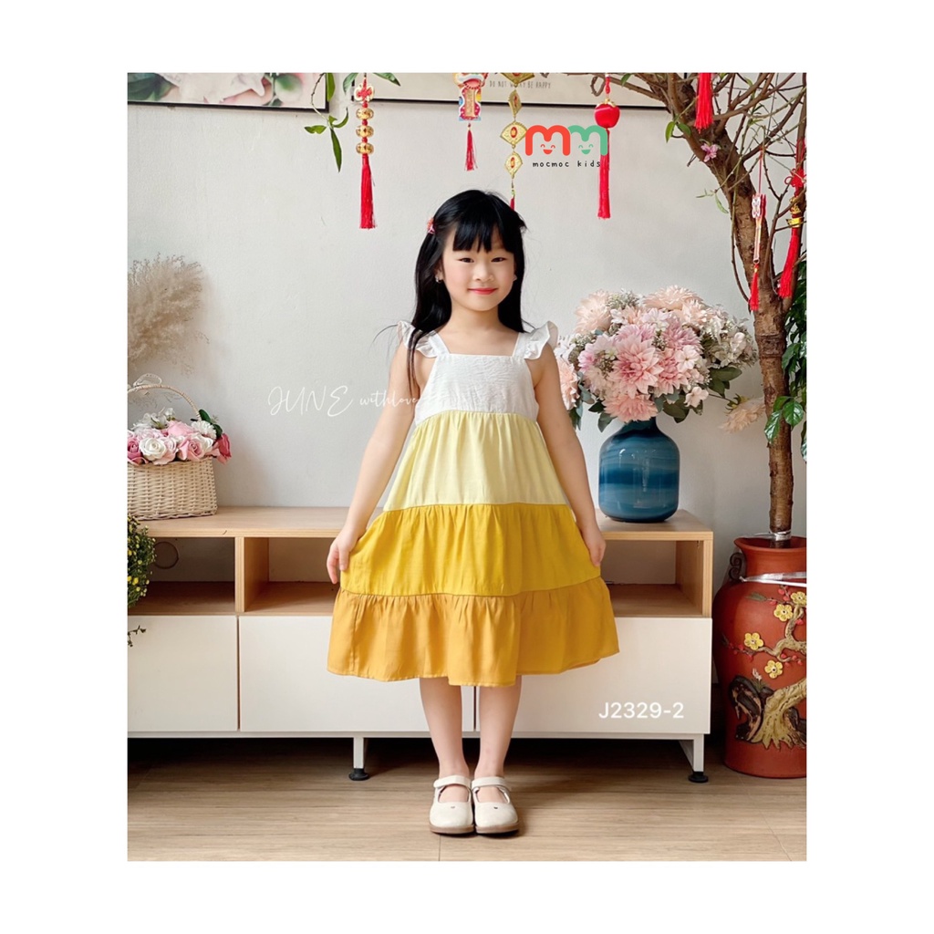 Váy bé gái size đại dễ thương cho bé 1 tuổi đến 10 tuổi chất đũi lanh mềm mát thiết kế váy tầng tay bèo thoải mái mùa Hè
