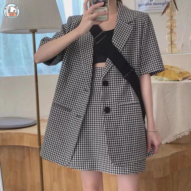 Bộ Áo Khoác Blazer Tay Ngắn + Chân Váy Thời Trang Mùa Hè 2022 Cho Nữ