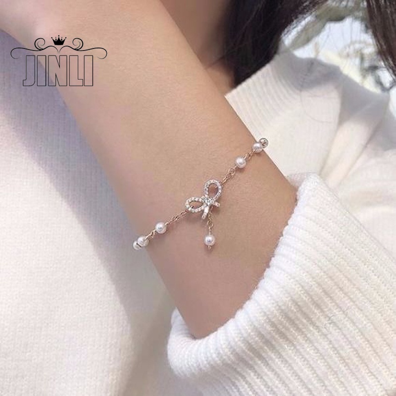 Vòng đeo tay mặt nơ đính hạt ngọc trai nhân tạo thời trang dành cho nữ