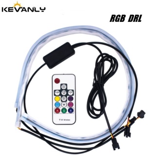 Bộ 2 đèn LED Kevanly RGB DRL dẻo 30/45/60cm điều khiển từ xa chống nước gắn đèn xi nhan/mắt thần xe ô tô