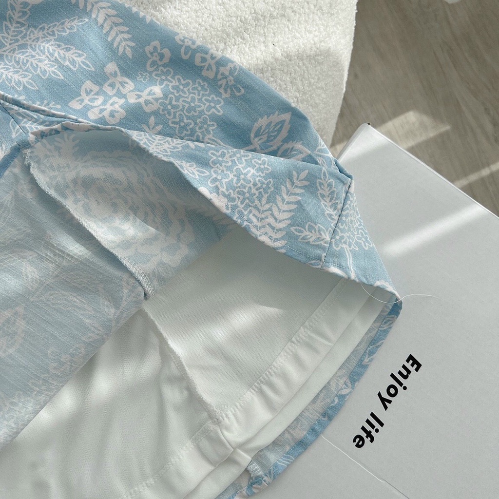 💧 ĐẦM XANH NỀN HOA KHOEN CÚP NGỰC CỔ YẾM