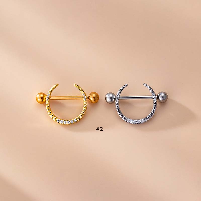 1 Khuyên Nhũ Hoa Bằng Thép Không Gỉ Đính Đá Zircon 14Gauge