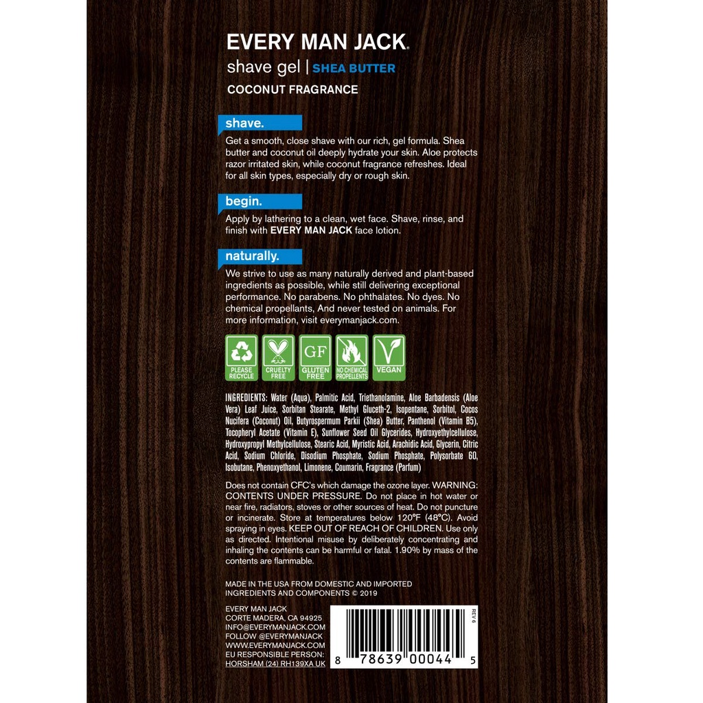 [HOT] Gel Cạo Râu Every Man Jack Shea Butter With Coconut Oil 198Gr
