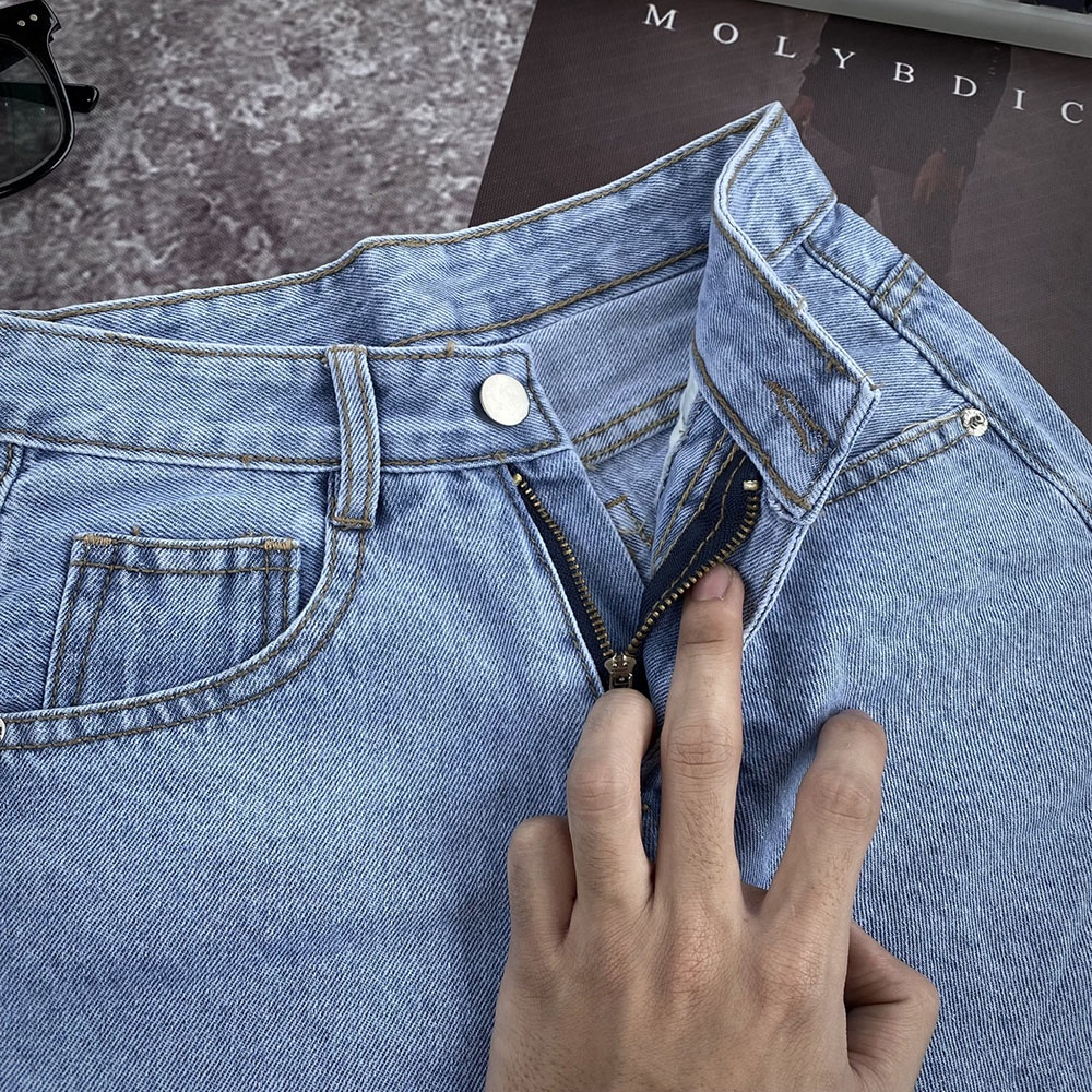 Quần Jean Ngố Lững Ống Rộng Nữ, Quần Sọt 2 Túi Chất Bò Lưng Cao ULZZANG | BigBuy360 - bigbuy360.vn