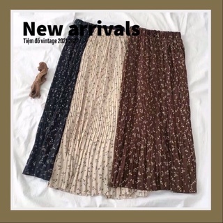 Chân váy hoa nhí dài vintage - Chân váy xếp ly đủ màu