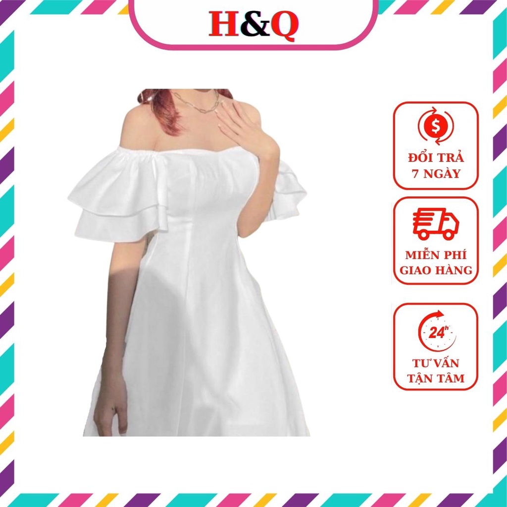 Váy Trễ Vai Tay Bồng Dáng Xòe Nữ 2 Màu Đen Trắng Tiểu Thư Style Hàn Quốc_Huyền Quang