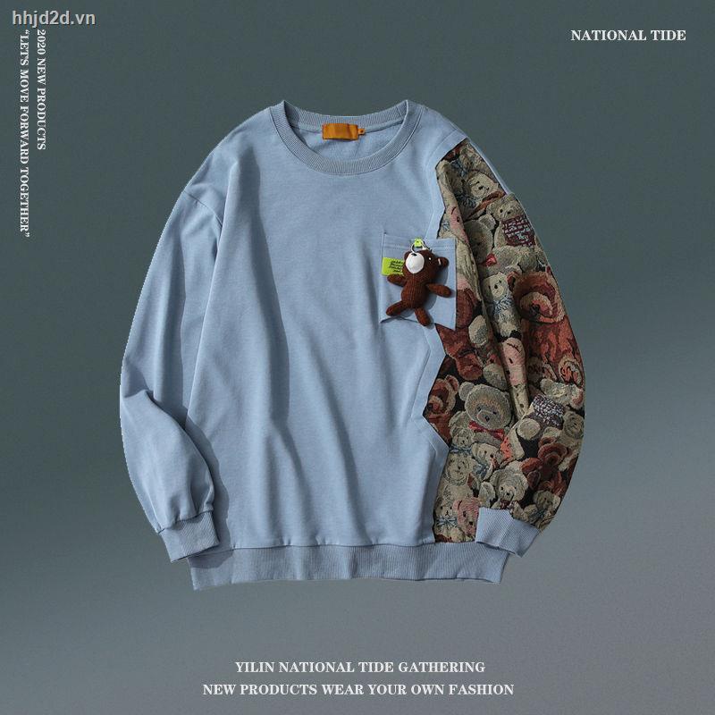 Áo Sweater Cổ Tròn Dáng Rộng Phối Màu Tương Phản In Hình Gấu Hoạt Hình Thời Trang Mùa Xuân Dành Cho Nam | BigBuy360 - bigbuy360.vn