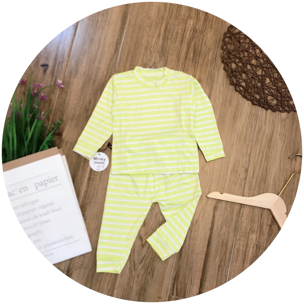 Đồ Bộ Dài Tay Bé Trai, Bé Gái Minky Mom Vải Thun Lạnh hoạ Tiết Kẻ Ngang, Bộ Đồ Dài Tay Mặc Thu Đông Cho Bé AN.KID